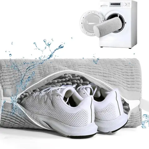 Large Chenille Mesh Shoe Laundry Bag - Machine Washable Home Supplies Laundry Tool Accessory, Reusable Cleaning Solution with 20000+ Fluffy Fibers, Fits Men's Sneakers & Children's Shoes, Reduces Hand Scrubbing