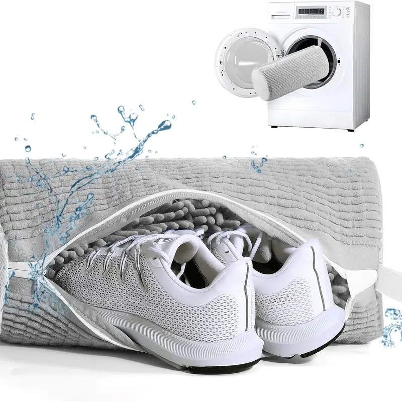 Large Chenille Mesh Shoe Laundry Bag - Machine Washable Home Supplies Laundry Tool Accessory, Reusable Cleaning Solution with 20000+ Fluffy Fibers, Fits Men's Sneakers & Children's Shoes, Reduces Hand Scrubbing