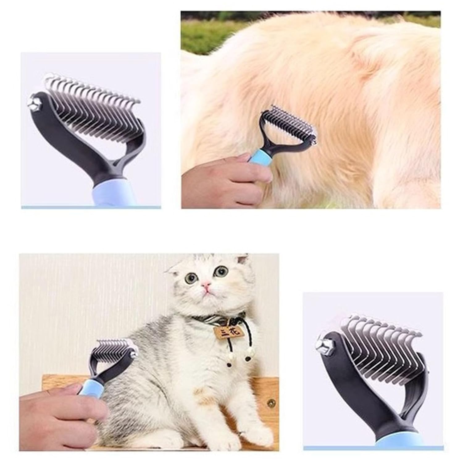 Pet Combs Professional Pet Deshedding Brush 2 Sided Dematting Dog Comb Cat Brush Rake Puppy Grooming Tools Undercoat Shedding Flying Hair(Blue and Pink),Summervibes
