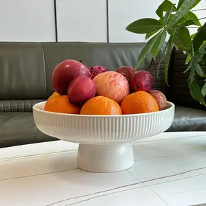 Ceramic Fruit Bowl,11" Decorative Bowl, Large Fruit Bowl for Kitchen Counter, Pedestal Bowl, Kitchen Counter Decor, Bread Candy Snacks Organizer, White ( (11'' Wide))