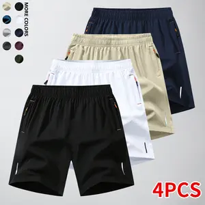 4 PCS Men's Summer Shorts, Lightweight Breathable Casual Drawstring Shorts with Zipper Pockets, Perfect for Daily Wear & Outdoor Activities