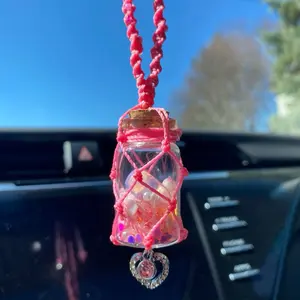 Pink Opalite Fairytale Jar Adjustable Macrame Necklace / Car Hanger