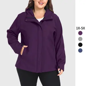 Women's Plus Size Softshell Jackets Hooded Warm Fleece Lined Windbreaker G18
