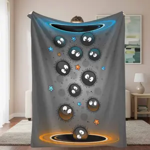 Cute Cosmic Creatures Flannel Throw Blanket, Cartoon Galaxy Star Print, Soft Warm Lightweight Durable Cozy Decorative, Aurora Galaxy/Celestial/Fantasy Style Blanket for Sofa Bedroom Gift, Aurora Galaxy Blankets, Cartoon Blankets