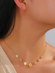 Elegant Titanium Steel Necklace & Daisy Earrings Set, Plated, Perfect Gift for Weddings, Dates, Valentine's Day, Mother's Day, All Season