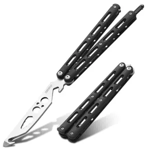 Practice Butterfly Trainer Unsharpened & Safe Balisong for Beginners Durable ABS Handle for Flipping Tricks & Training Cosplay Prop, Black