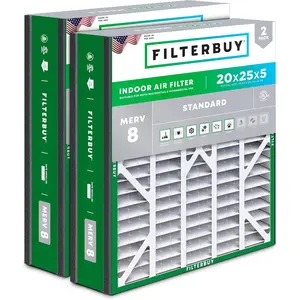 Filterbuy 20x25x5 Air Filter (2-Pack), Pleated MERV 8 Dust Defense HVAC AC Furnace Air Filters for Trion Air Bear, Generalaire, Skuttle, and More
