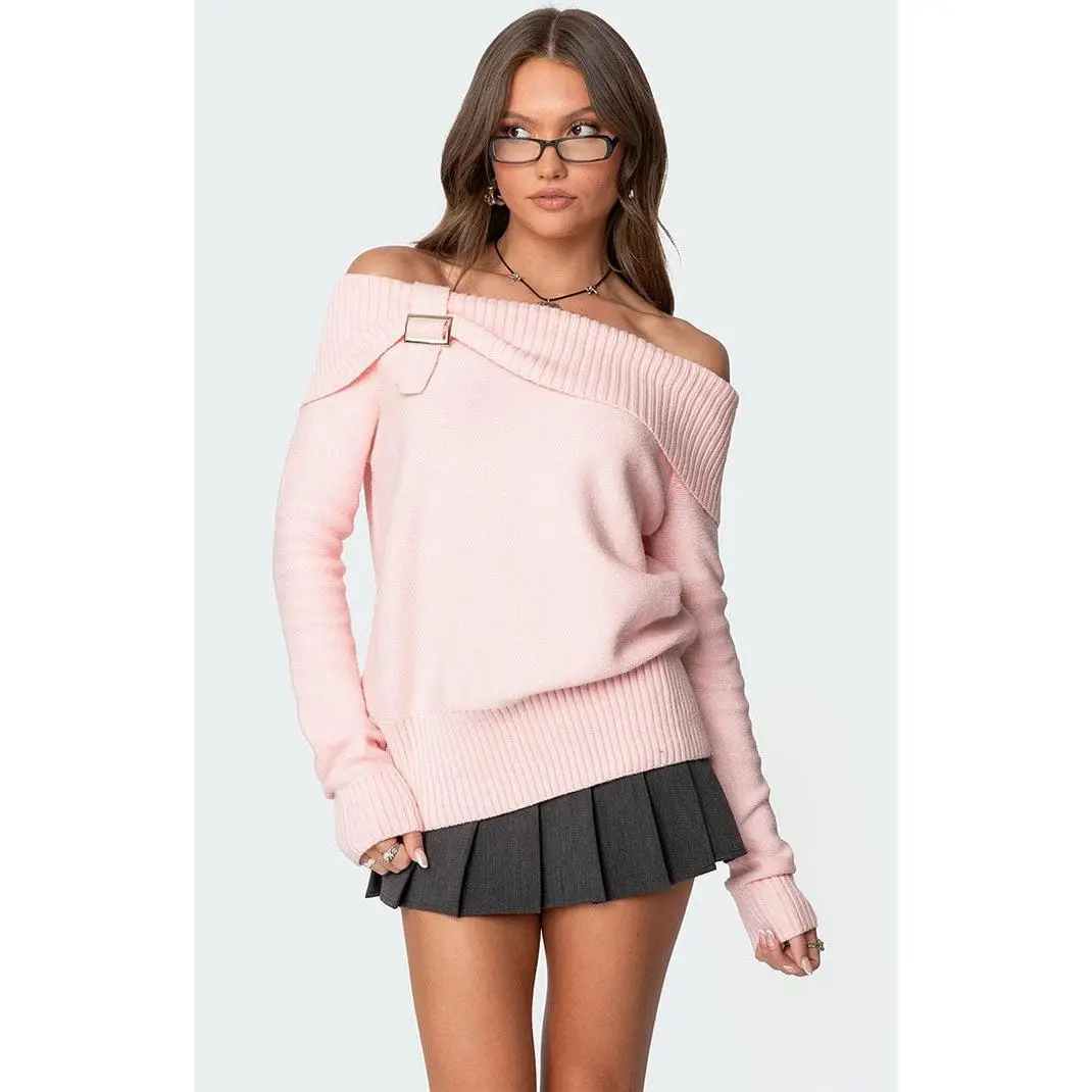 Edikted Women's Marilyn Buckled Off Shoulder Sweater