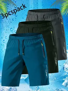 Men's Quick-Dry Swim Trunks, Lightweight Breathable Polyester, Solid Color with Side Zipper & Drawstring, Ideal for Beach Pool Outdoor, Summer Swim Trunks