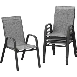 Garvee Patio Chairs Set of 4, Outdoor Stackable Dining Chairs with Textilene Fabric, All-Weather Deck Stacking Chairs with High Back for Backyard Poolside Garden Balcony