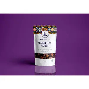 LEAFBERRI Co. Passion Fruit Burst Flavored Purple Tea Blend 2.5 oz Loose Leaf Tea with Kenyan Tea Lemongrass & Hibiscus Petals