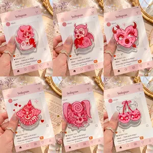 Pink Cherry Monster Acrylic Phone Grip, Gothic Heart & Angel Baby Phone Stand, Spooky Cute Clown Expression Holder, Trendy Aesthetic Mobile Accessory