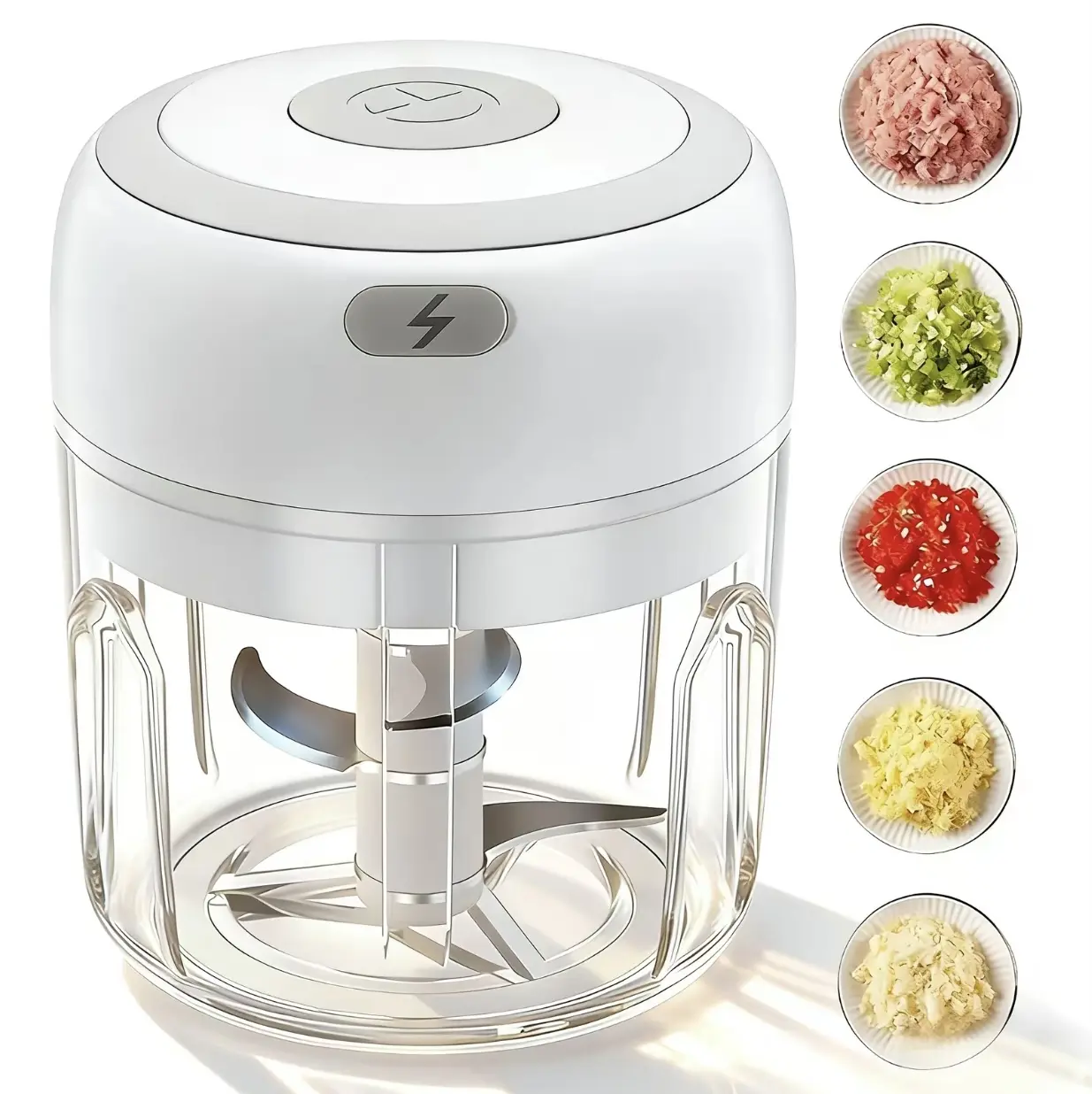 Wireless USB Rechargeable Electric Garlic Chopper - Mini Portable 4-Blade Food Processor, Compact Vegetable & Onion Grinder for Kitchen, Camping, Fathers Day Gift