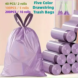 40 Count (2 Rolls)/100 Count (5 Rolls)/200 Count (10 Rolls) Drawstring Trash Bags — Suitable for Home, Kitchen, Bedroom Garbage Collection, Trash Bin Liner Bags — 4 Gallon Capacity