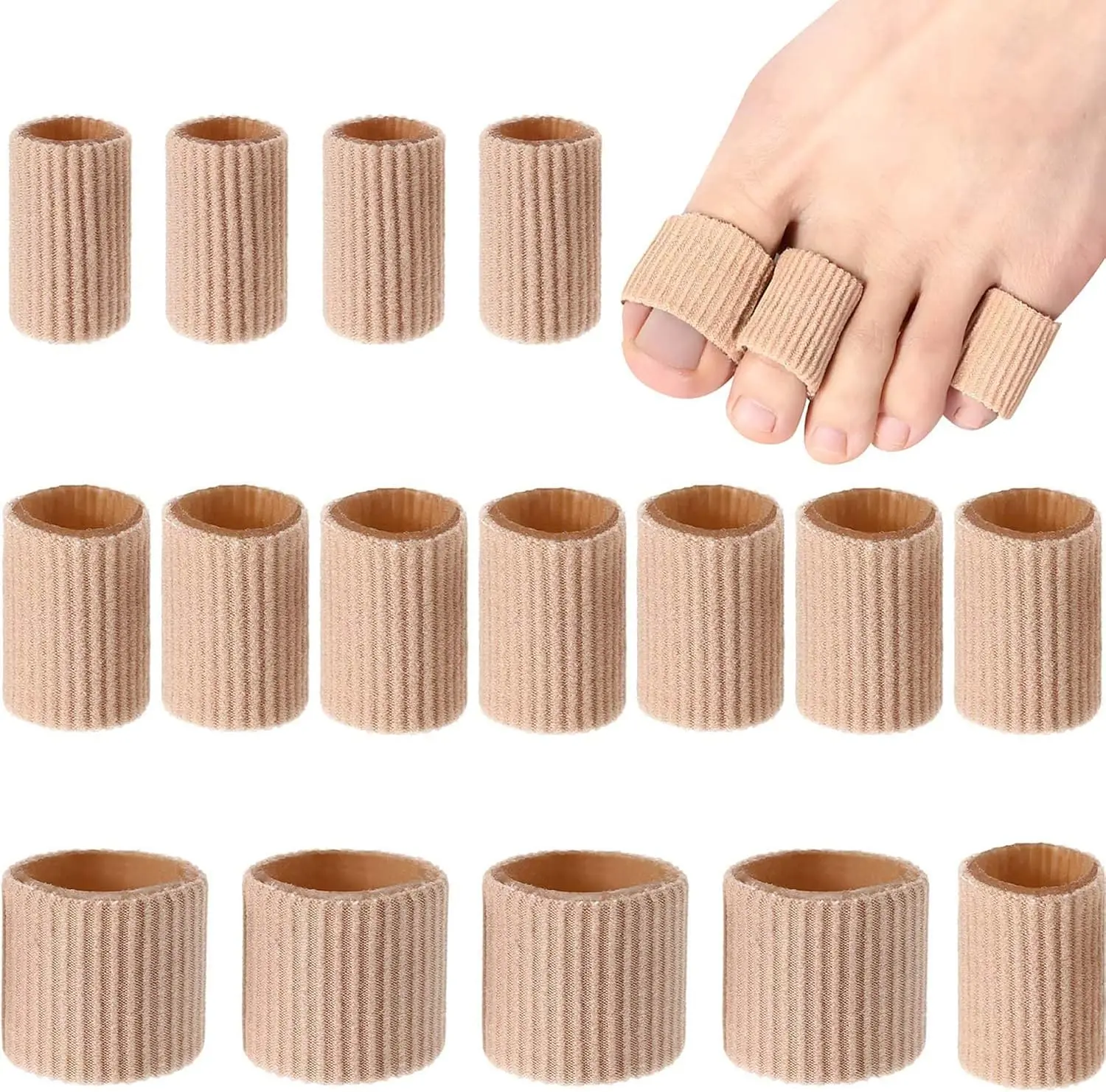 16Pcs Soft Gel Toe Cushion Sleeves, Flexible Toe Protectors with Fabric Cover, Comfortable Toe Pads for Daily Wear, Shoes & Activities, 3 Sizes