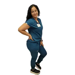 DebzMedics custom teal and Caribbean Blue joggers  scrubs uniform set