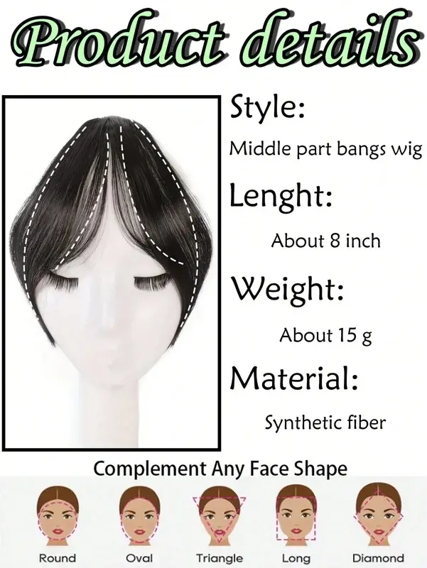 New Synthesis Wig Middle-Part Bangs Hair Extensions Clip In Forehead Natural Seamless French Oblique Bangs Eight-Character Bangs