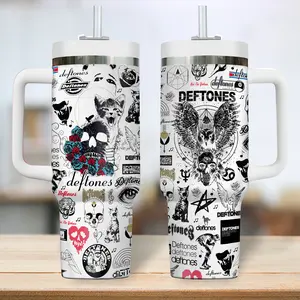 Deftones Music Tumbler 40oz with Handle, Alternative Metal Aesthetic Cup, White Pony Inspired Mug, Shoegaze Nu Metal Fan Gift, Dark Moody Rock Travel Mug, Stainless Steel Tumbler
