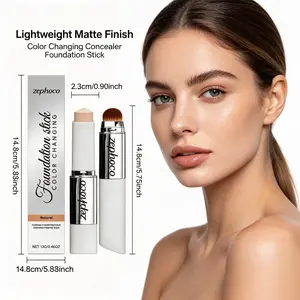 Makeup Cover Cream Stick (13g/0.46oz) - 2-in-1 Long-Lasting Foundation & Concealer with Brush, Creamy Full Coverage for Dark Circles, Daily Cosmetic Gift Color-Changing