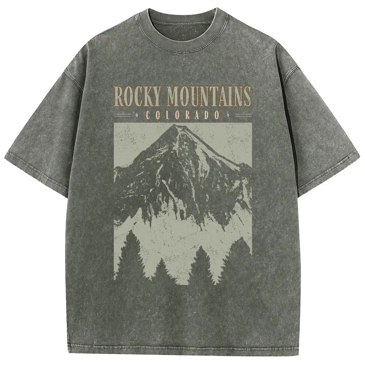 Oversize Acid Wash Vintage Mountain pattern T-Shirt Heavyweight Cotton Streetwear graphic vintage tees Menswear Crewneck Tshirt