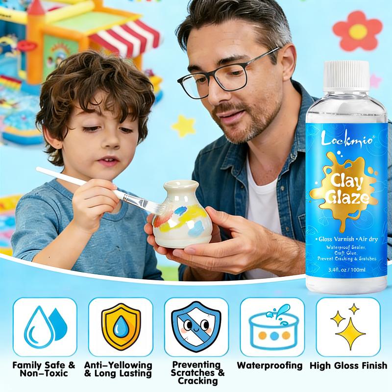 2 x 100ML Air Dry Clay Glaze, High Gloss Varnish, Protective Sealant to Prevent Cracking & Scratching While Providing a Gloss Glaze Effect - for Ceramics, Wood, Acrylic Painting and Crafts (Gloss) valentine's gift
