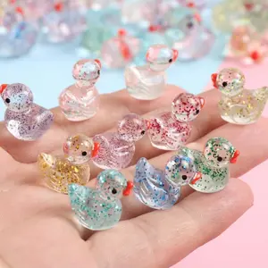 Mini Glitter Duck Resin Toy, Colorful Plastic Animal Model, Hidden Decorative Figurine for Playhouses & Aquariums (random Colors) Ornaments