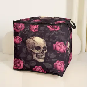 Rose Skull Print Blanket Storage Bag, Cute Practical Kids Bedding Organizer, Durable Material, Easy Carry Handle, Home Use, Halloween, Bedding Storage Bags