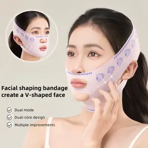 1pcs Facial Training Belt, Double Chin Reducer, Adjustable and Reusable, Breathable V-Face Lifting Beauty Belt, Lift Sagging Face, Wearable Day and Night Pink With Print