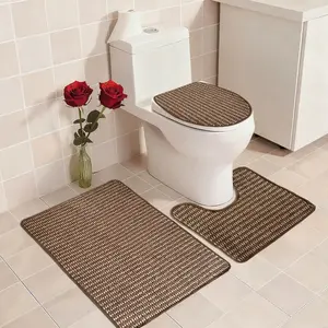 Three-Piece Bathroom Mat Set, Durable and Washable, Soft and Comfortable, Ideal for Home Bathrooms, Uniform Design, Bathroom Rug Set
