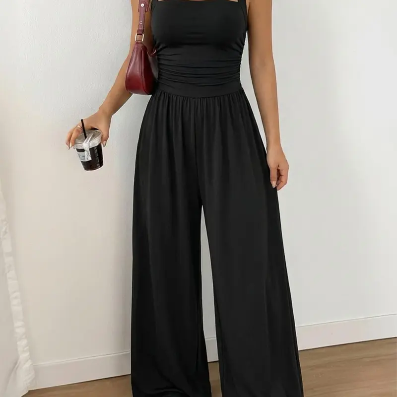 Summer Solid Color Women's Halter Top Halter Neck Backless Bodycon Fit High Waist Wide Leg Dress, Comfortable Flowy Lightweight Fabric, Slimming Summer Chic Clothes