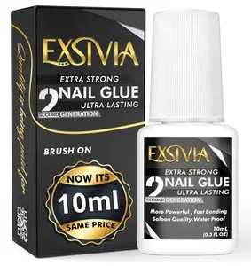 Super Strong Nail Glue for Press On Nails, Acrylic Nails & Nail Tips (10ml) Exsivia 2nd Gen NailBond for Fake Nails, Extra Strength,Long Lasting, Brush on Adhesive, No Dehydrator or Primer Needed