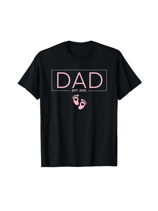 Menswear Casual Soft Round Neck T-Shirt - Pink New Dad Tshirt for 2026 Father's Day Baby Announcement