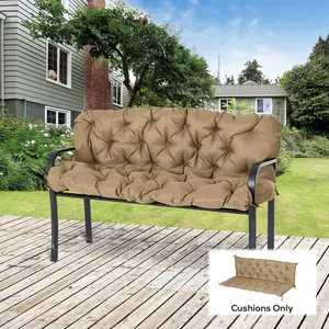 Thick tufted outdoor bench cushion khaki style replacement pad fits 3 seat swing sofa for backyard garden leisure