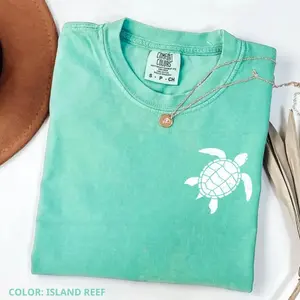 [Sale Up To 50%] Comfort Colors Sea Turtle Pocket Shirt, Coastal Beach Graphic Tee, Ocean Lover T-Shirt, Minimalist Marine Life Design, Tropical Summer Aesthetic, Soft Garment Dyed Unisex Tee - Rock Rolla
