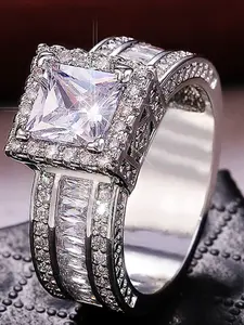Luxury Square Zircon Women's Ring, Bridal Wedding Engagement Jewelry, Valentine's Day Christmas Gift, Elegant Ladies' Accessory