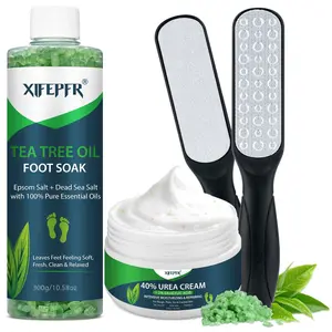 XIFEPFR Pedicure Foot Spa Kit with Tea Tree Oil Foot Soak Urea Cream 40% & Foot File Callus Remover for Women Men Soothes Sore Tired Feet Moisturizes Dry Cracked Heels