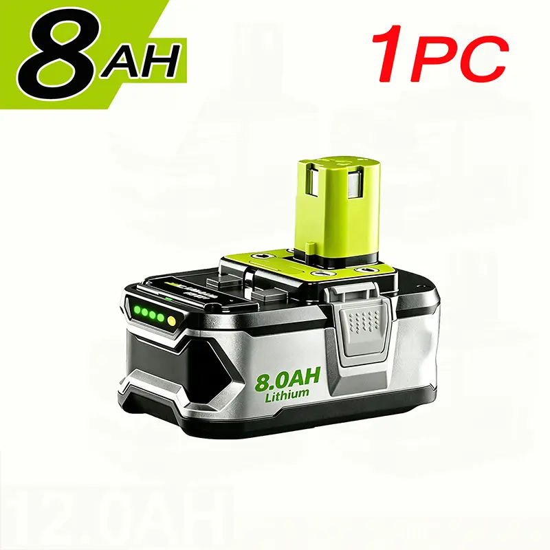 1Pack, Lithium ion 8.0AH Batteries for Ryobi 18V Cordless Tools P108 P107 P105 P104 P103 P102 Replacement for Ryobi 8000mAH Battery