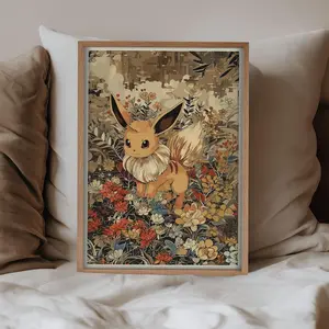 Eevee Illustration, Unframed Art Print, Handmade Poster for Kawaii or Fairycore Room Decor Decoration