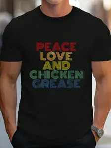 100% Cotton Peace Love And Chicken Grease Funny Fast Food Worker T-Shirt Women's Men's Graphic Tee Crew Neck summer vacation Tops