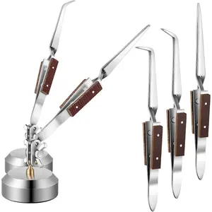 5 Pcs Soldering Tweezers Set 3 Pcs Lock Solder Tweezer 2 Pcs Jewelry Third Hand Tools with Base 360 °   for Jewelry,, Repairing