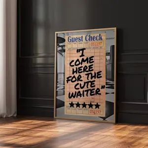 Funny Guest Check Kitchen Wall Art Print, Preppy Aesthetic Restaurant Decor, Trendy Black Wall Art for Dining Room or Cafe, Unframed
