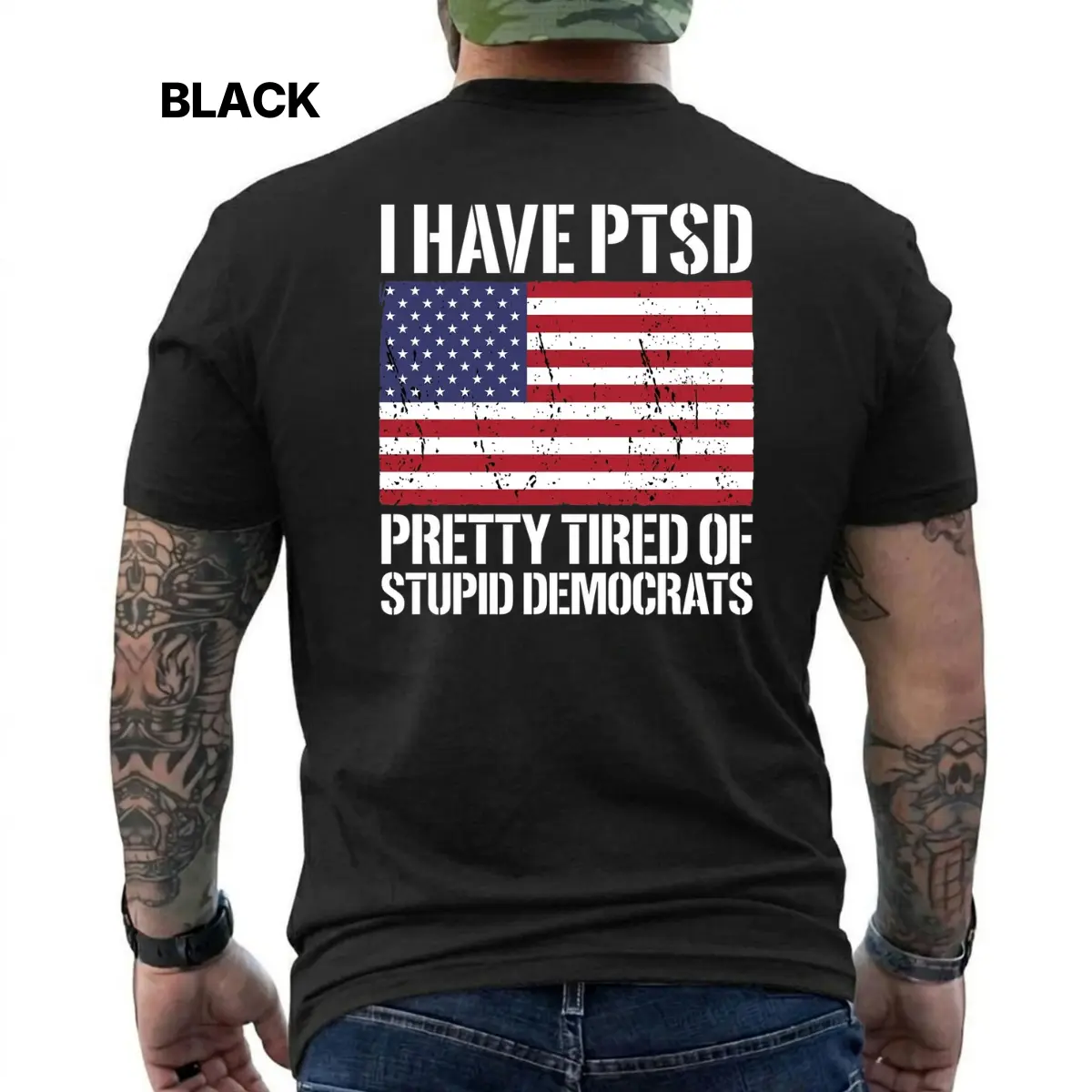 Men's Political Humor T-Shirt - "I Have PTSD Pretty Tired Of Stupid Democrats" Sarcastic Conservative Graphic Tee - Soft Cotton Short Sleeve Shirt - Gift for Men, Short Sleeve Printed Graphic Shirt, Daily Casual Cotton Menswear