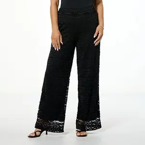 Colleen Lopez Crocheted Lace Wide Leg Pull-On Pant