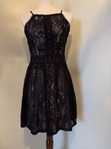 FRANCESCA’S Black Lace High-Neck Dress, Small