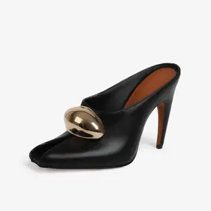 CELNEPHO High Heels for Womens Chic Gold Metal Decor Peep Toe Stiletto Pumps Square Toe High Heeled Mules Comfortable Sandals Slip On Elegant Office Fashion Wedding Dress Shoes Fall Sandals StepUp Styles