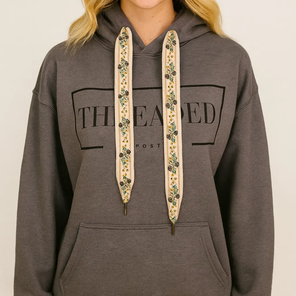 Gray OG Threaded Hoodie - Cream Floral Threads