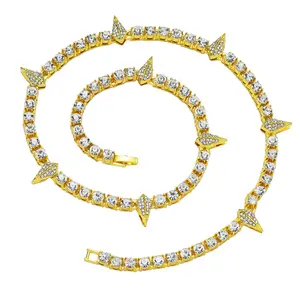 Spiky Full Stone Necklace, Unisex, Zircon Tennis Chain Style, Trendy and Stylish, Black Panther Claw Design Short Necklace，gold and silver, 18 and 20 inches