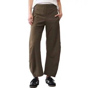 Songling Women Barrel Travel Pants Elastic Waistband Tapered Leg Baggy Mid Rise Work Trousers Lounge Pant with Pockets Bottom