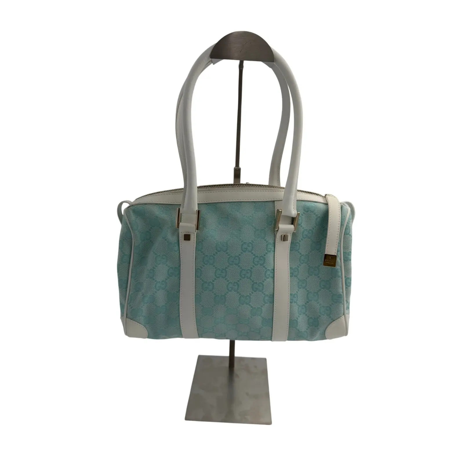 Pre-owned GUCCI Canvas Top Handle Bag GG Boston Bag in a light or baby blue