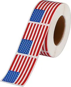 500 count  Flag Sticker Roll,2 x 1.22 Inch  Flag Decal,  Patriotic Stickers, Red White and Blue Stickers Adhesive Label for Memorial Day 4th of July
